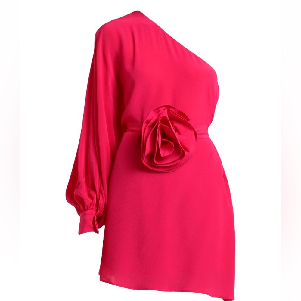 Simona Corsellini Silk One-Shoulder Fuchsia Cocktail Dress with Rosette Detail